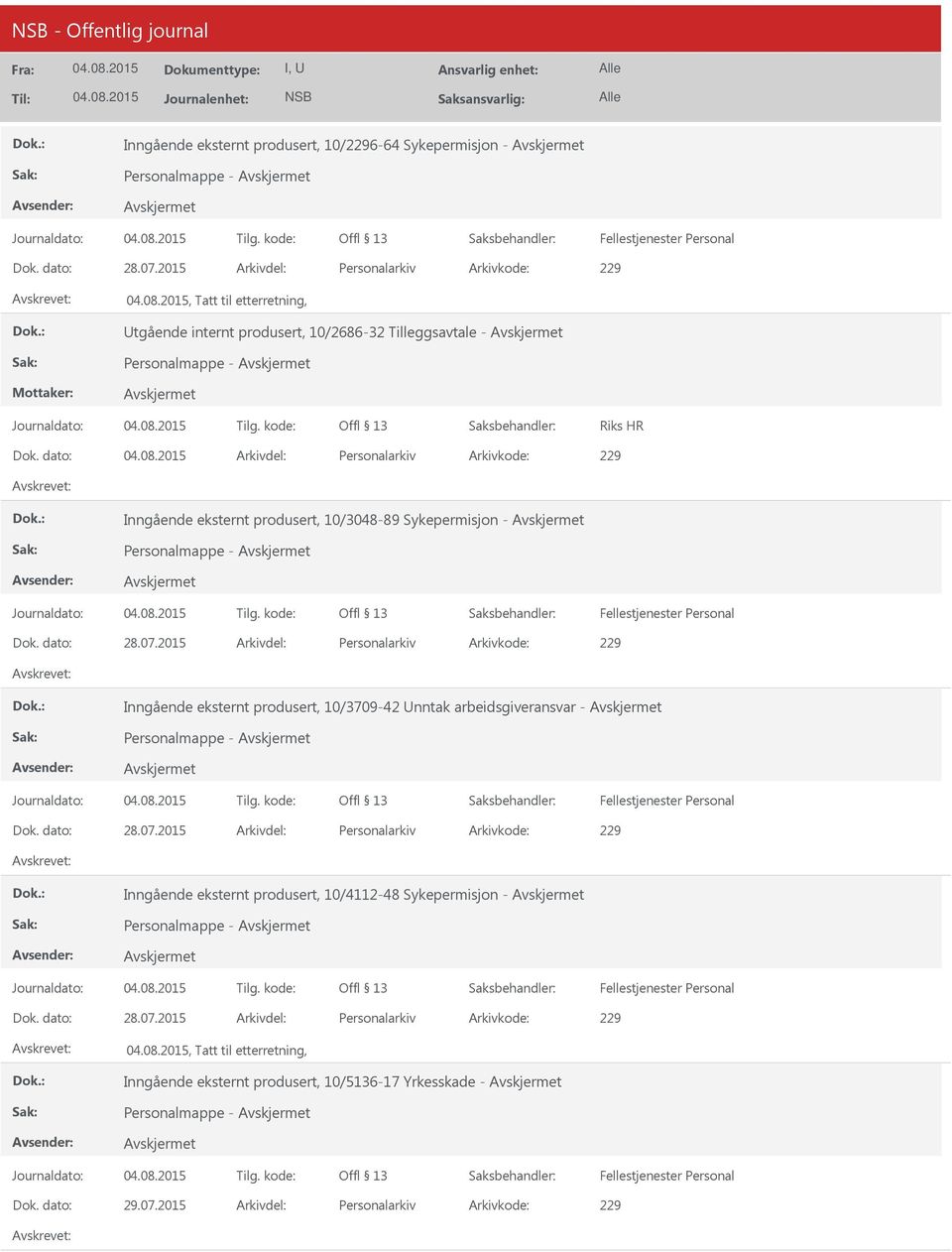 dato: Arkivdel: Personalarkiv Arkivkode: 229 Inngående eksternt produsert, 10/3048-89 Sykepermisjon - Personalmappe - Inngående eksternt produsert,