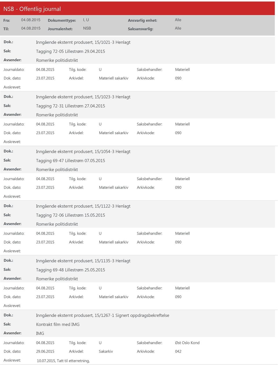 2015 Arkivdel: sakarkiv Arkivkode: 090 Inngående eksternt produsert, 15/1054-3 Henlagt Tagging 69-47 Lillestrøm 07.