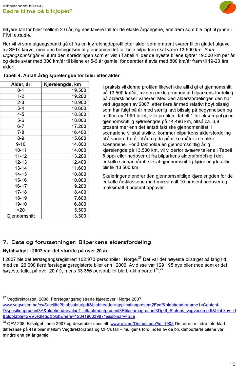 500 km. Som utgangspunkt går vi ut fra den spredningen som er vist i Tabell 4, der de nyeste bilene kjører 19.