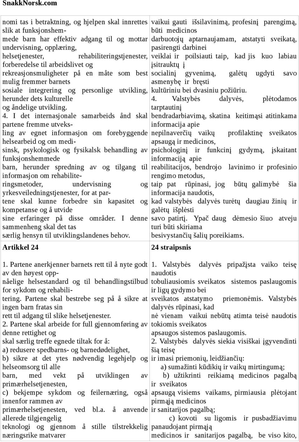 I det internasjonale samarbeids ånd skal partene fremme utveksling av egnet informasjon om forebyggende helsearbeid og om medisinsk, psykologisk og fysikalsk behandling av funksjonshemmede barn,