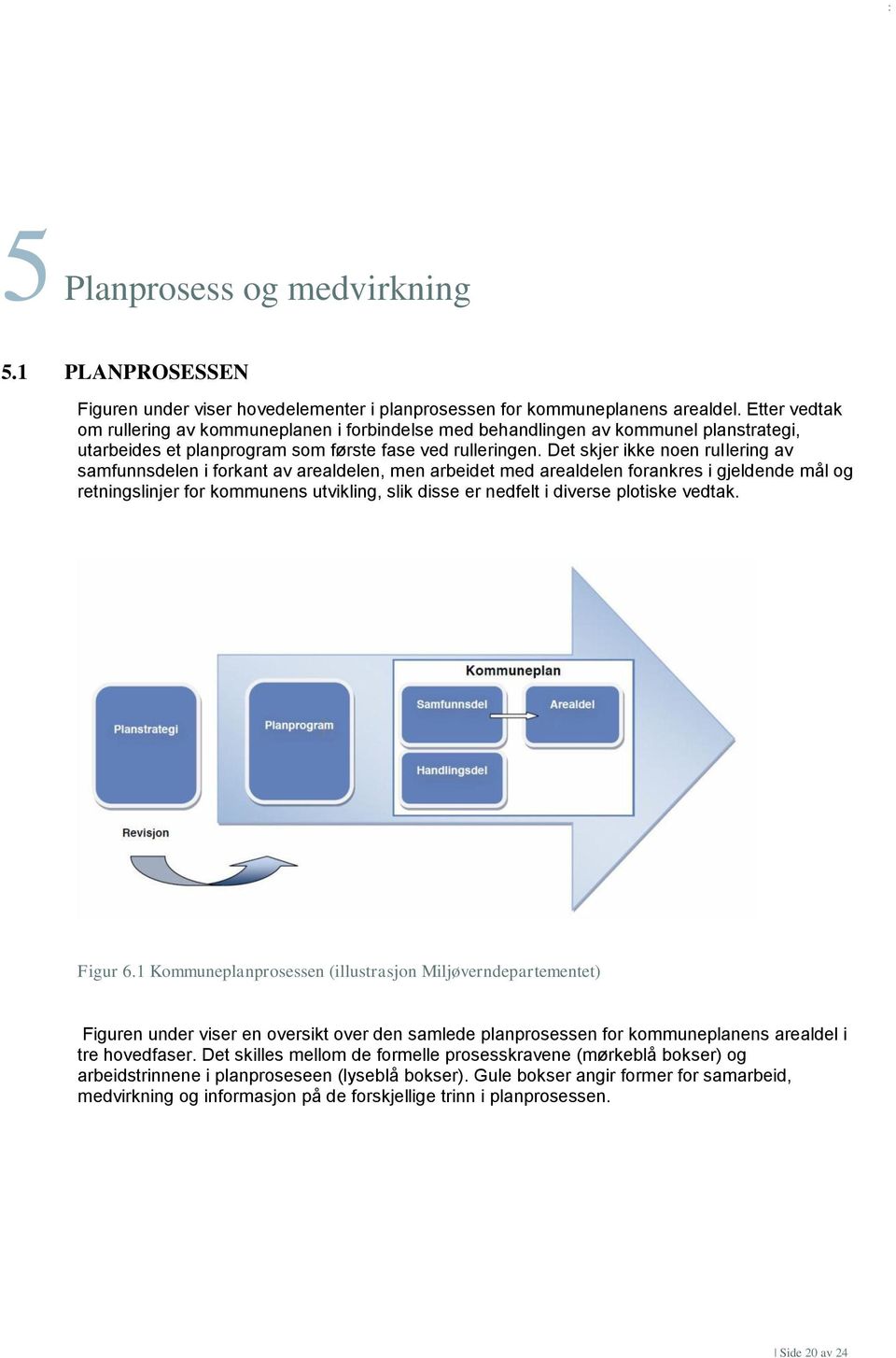 Det skjer ikke noen rullering av samfunnsdelen i forkant av arealdelen, men arbeidet med arealdelen forankres i gjeldende mål og retningslinjer for kommunens utvikling, slik disse er nedfelt i