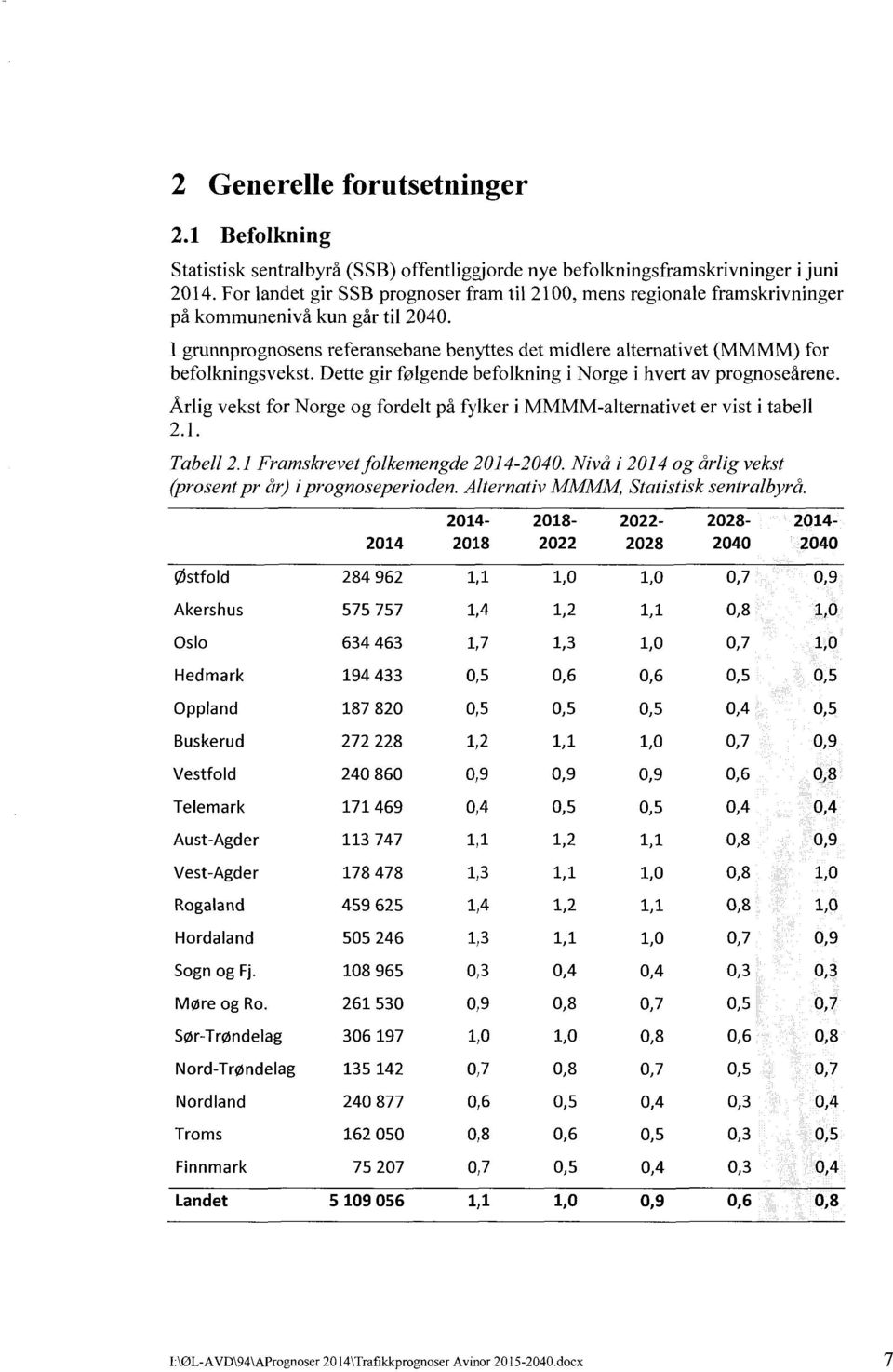 1 grunnprognosens referansebane benyttes det midlere alternativet (MMMM) for befolkningsvekst. Dette gir følgende befolkning i Norge i hvert av prognoseårene.