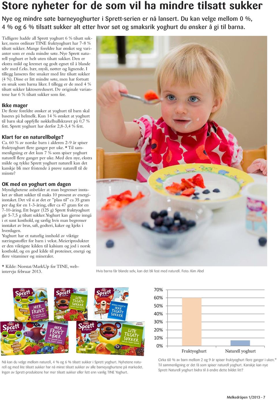 Tidligere hadde all Sprett yoghurt 6 % tilsatt sukker, mens ordinær TINE fruktyoghurt har 7-8 % tilsatt sukker. Mange foreldre har ønsket seg varianter som er enda mindre søte.