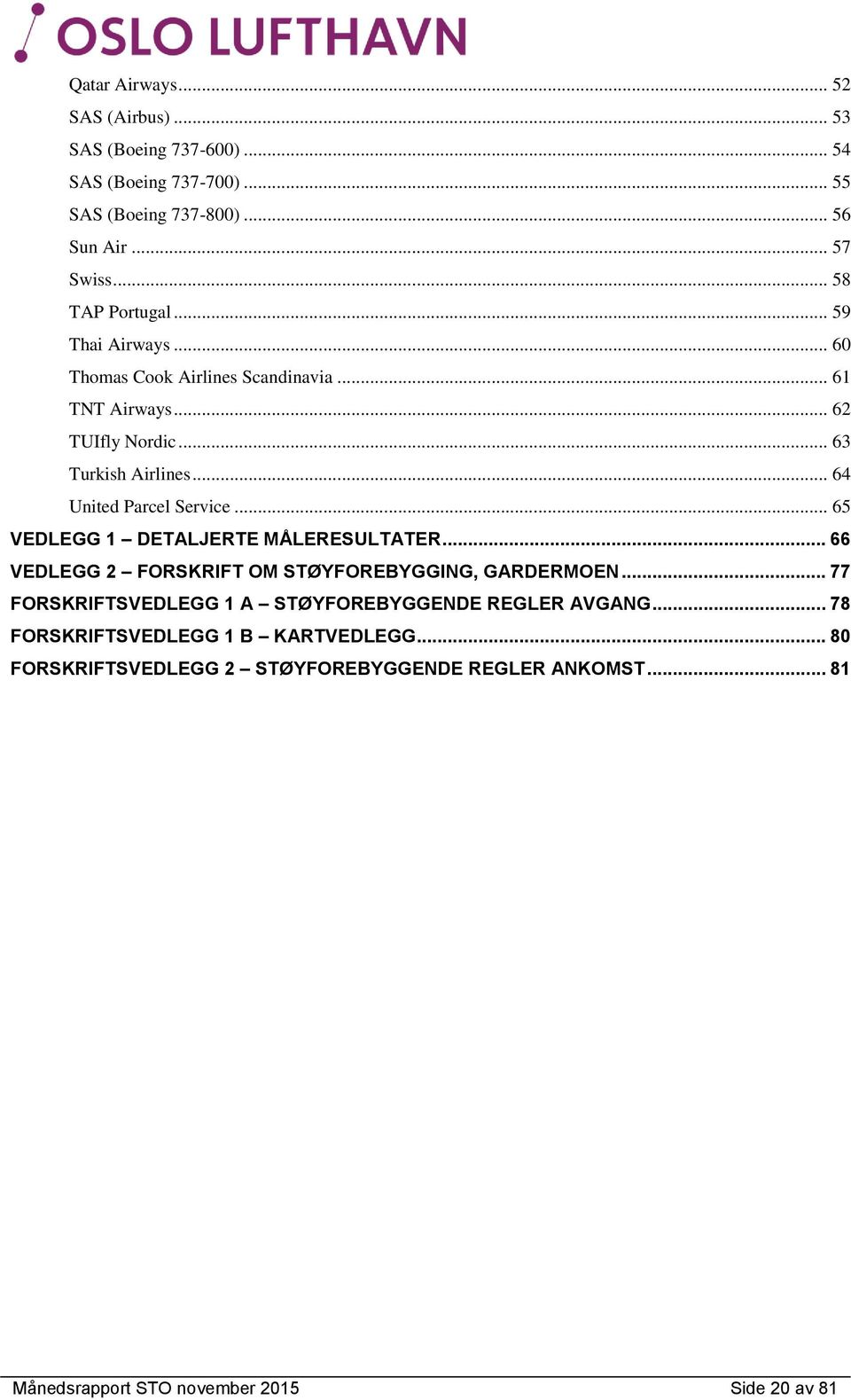 .. 64 United Parcel Service... 65 VEDLEGG 1 DETALJERTE MÅLERESULTATER... 66 VEDLEGG 2 FORSKRIFT OM STØYFOREBYGGING, GARDERMOEN.