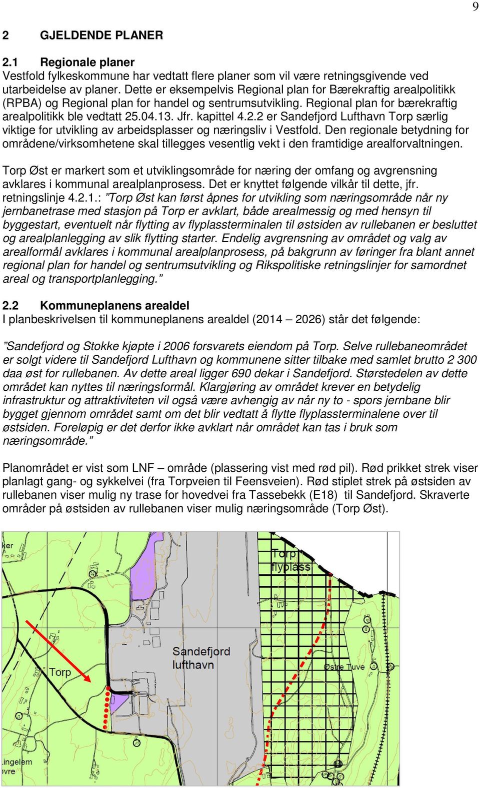 kapittel 4.2.2 er Sandefjord Lufthavn Torp særlig viktige for utvikling av arbeidsplasser og næringsliv i Vestfold.