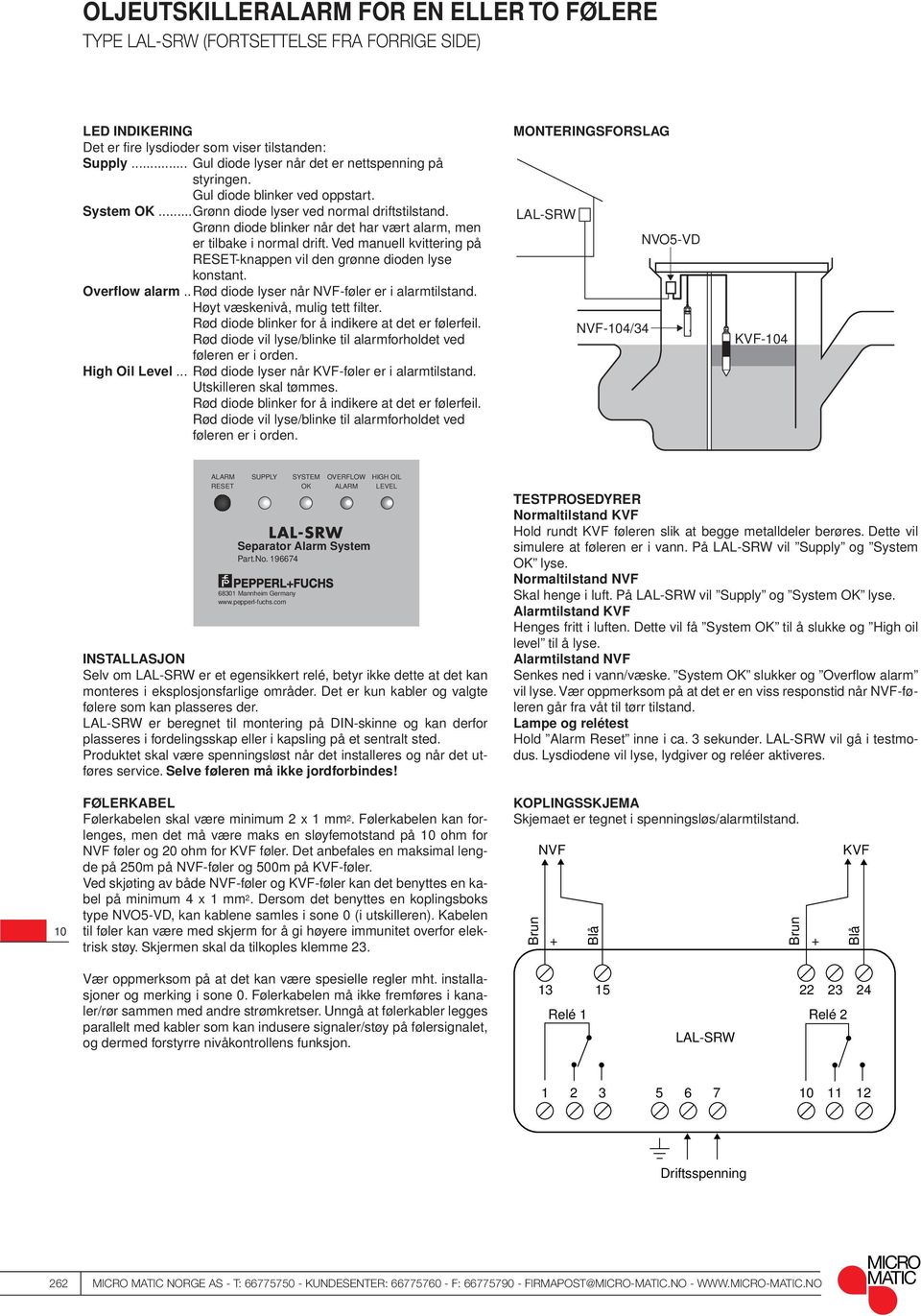 Grønn diode blinker når det har vært alarm, men er tilbake i normal drift. Ved manuell kvittering på RESET-knappen vil den grønne dioden lyse konstant. Overflow alarm.