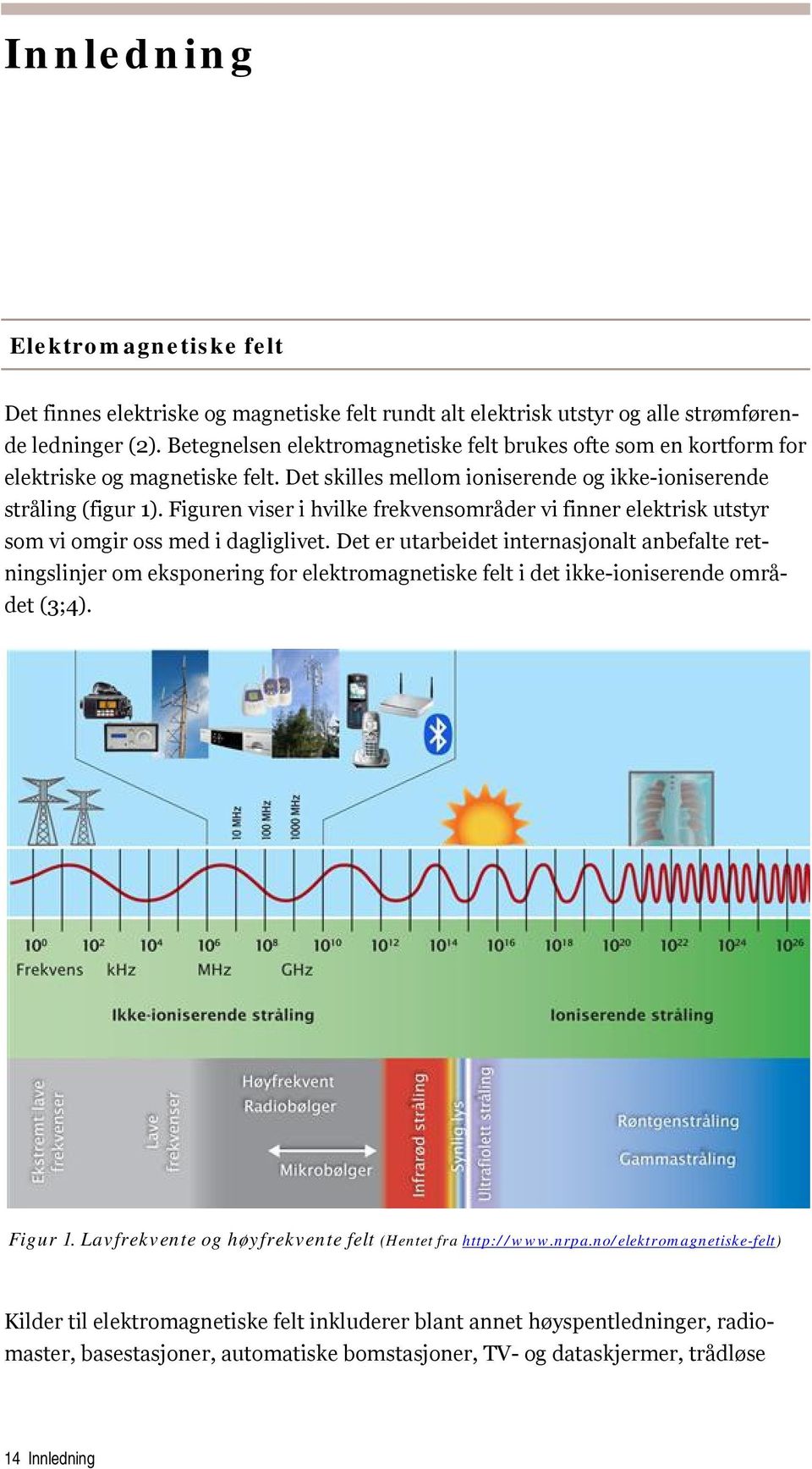 Figuren viser i hvilke frekvensområder vi finner elektrisk utstyr som vi omgir oss med i dagliglivet.