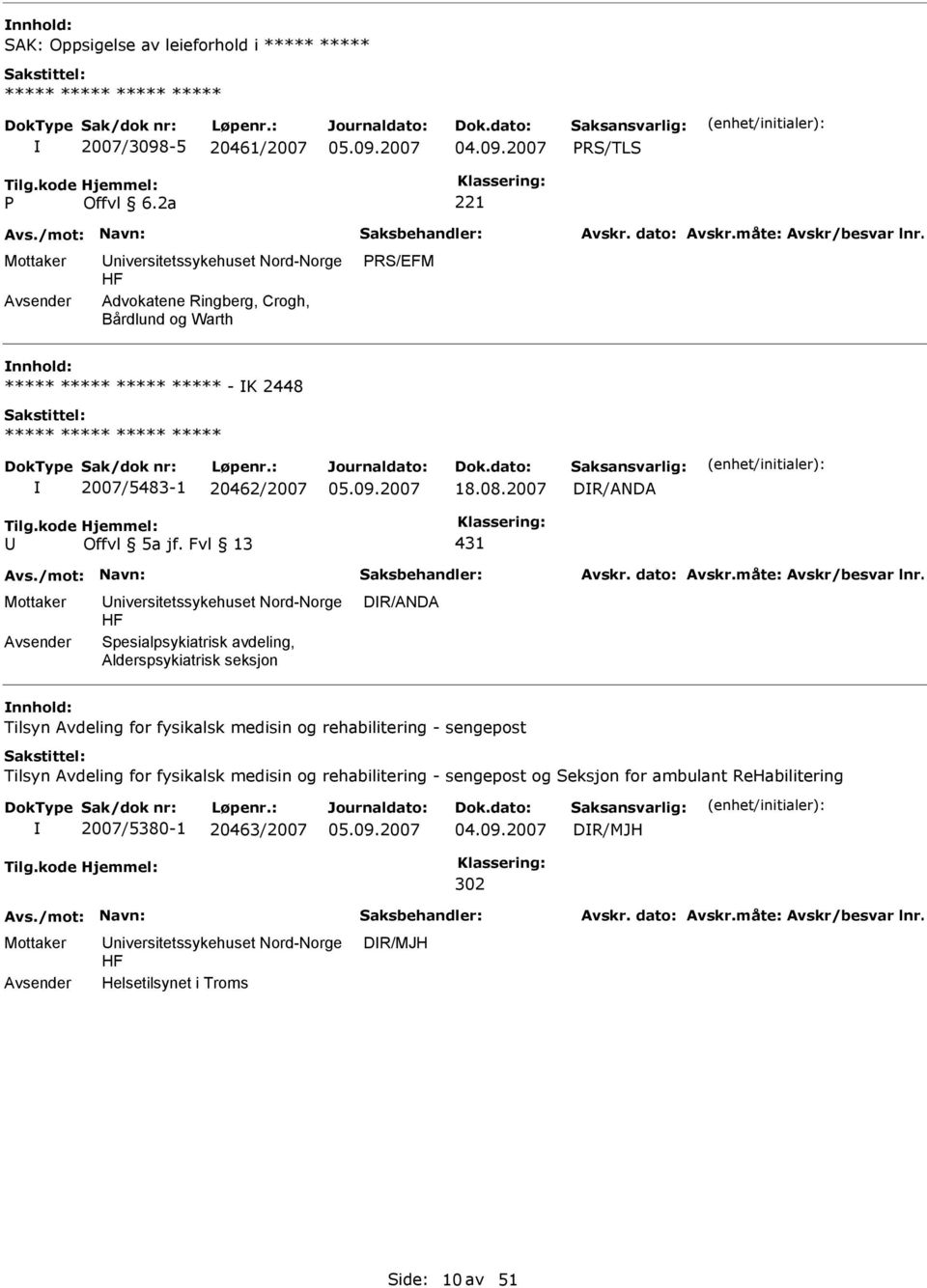 Fvl 13 431 Spesialpsykiatrisk avdeling, Alderspsykiatrisk seksjon DR/ANDA nnhold: Tilsyn Avdeling for fysikalsk medisin og