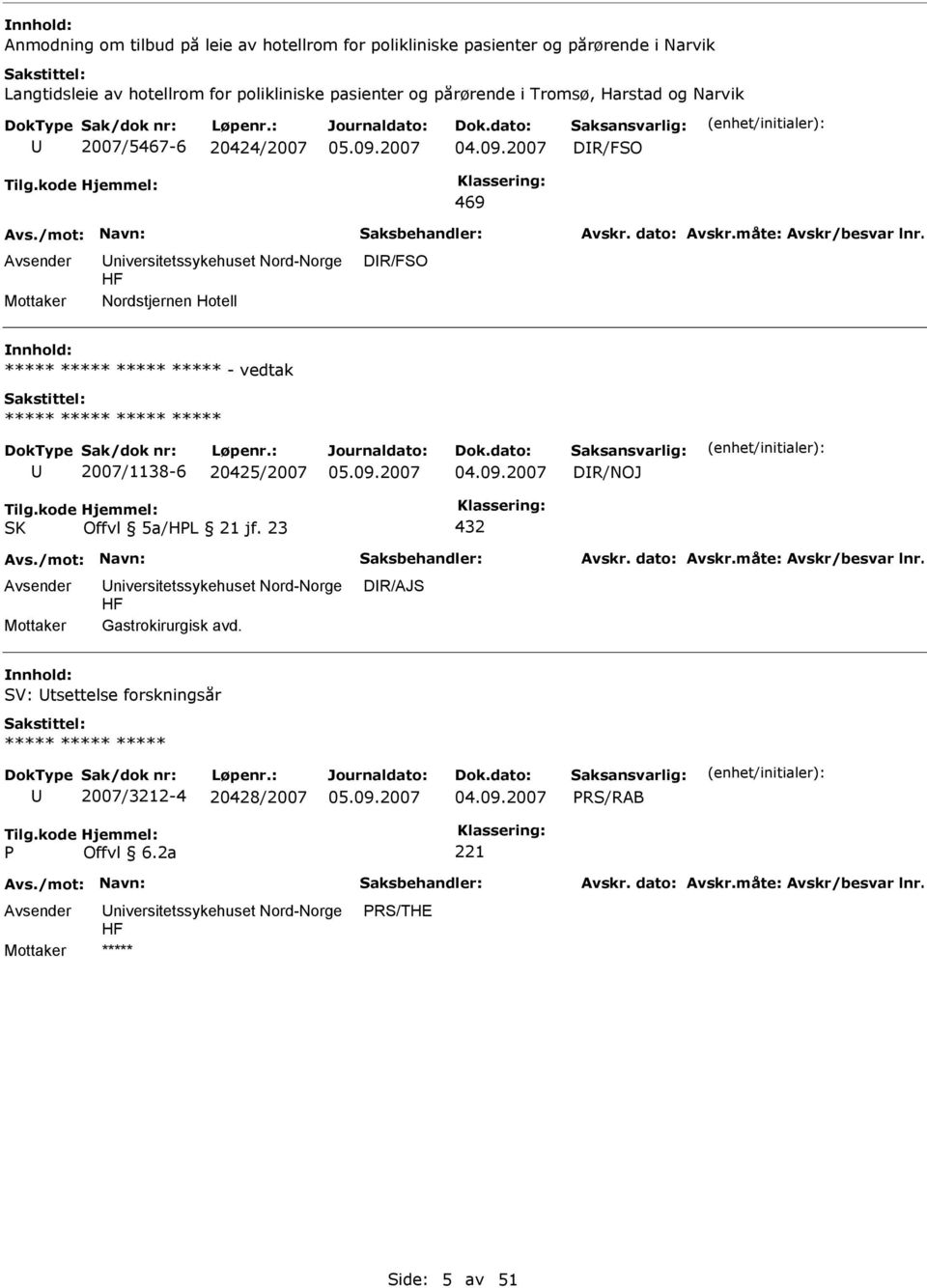 469 Nordstjernen Hotell DR/FSO nnhold: - vedtak U 2007/1138-6 20425/2007 DR/NOJ SK Offvl 5a/HL 21 jf.