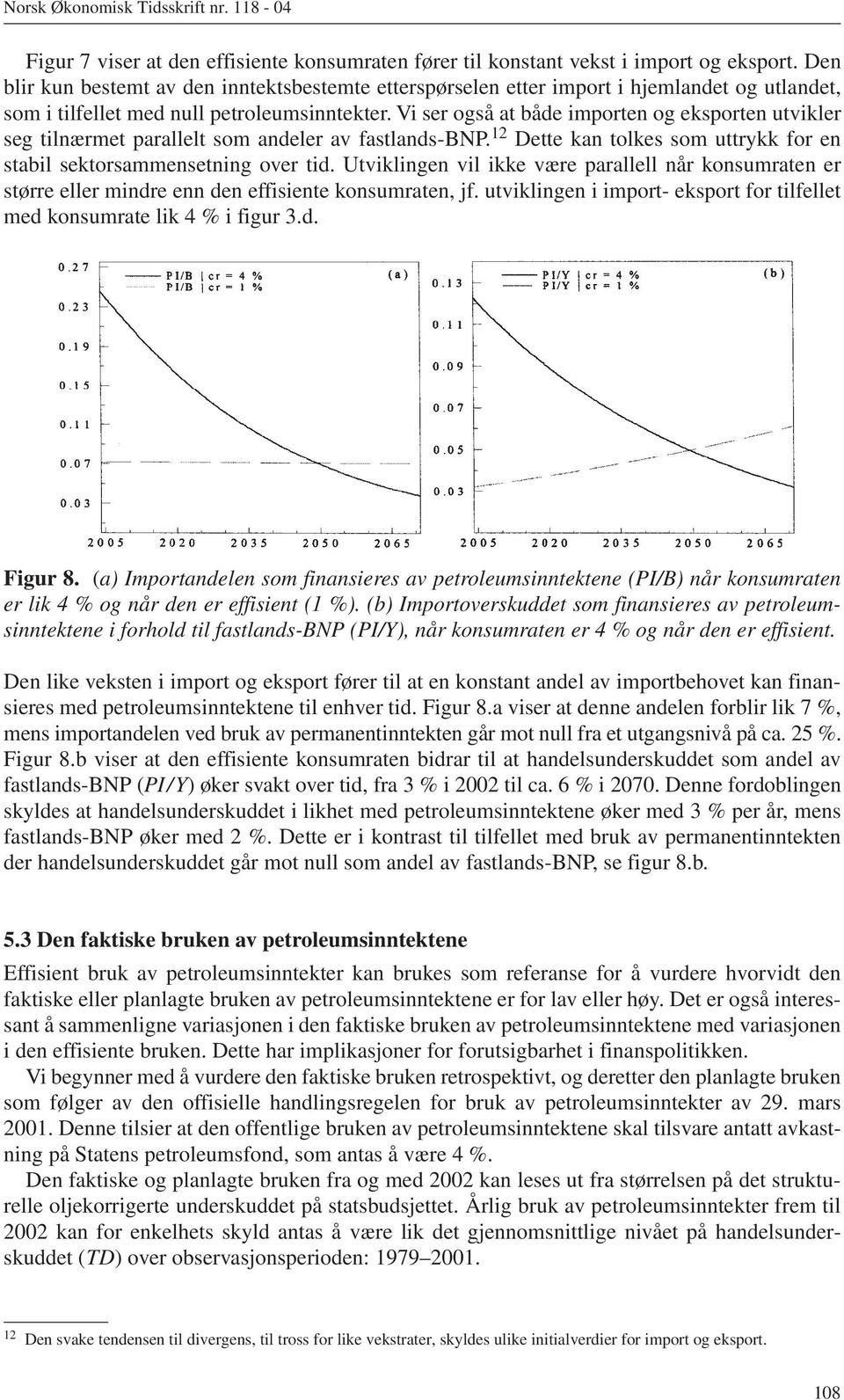 Vi ser også at både importen og eksporten utvikler seg tilnærmet parallelt som andeler av fastlands-bnp. 12 Dette kan tolkes som uttrykk for en stabil sektorsammensetning over tid.