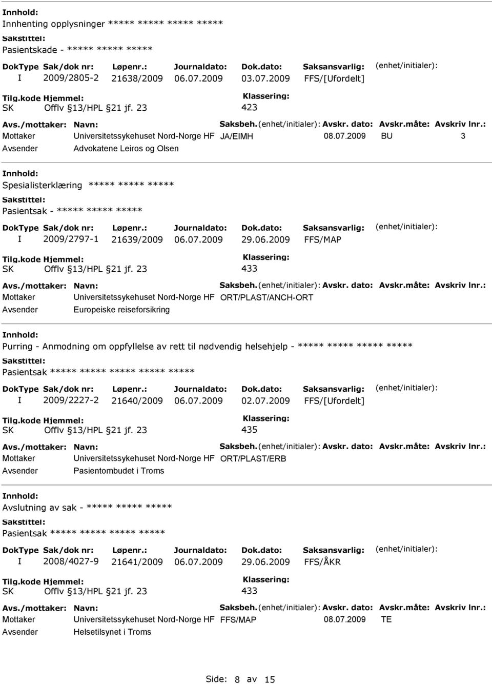 2009 433 Avs./mottaker: Navn: Saksbeh. Avskr. dato: Avskr.måte: Avskriv lnr.