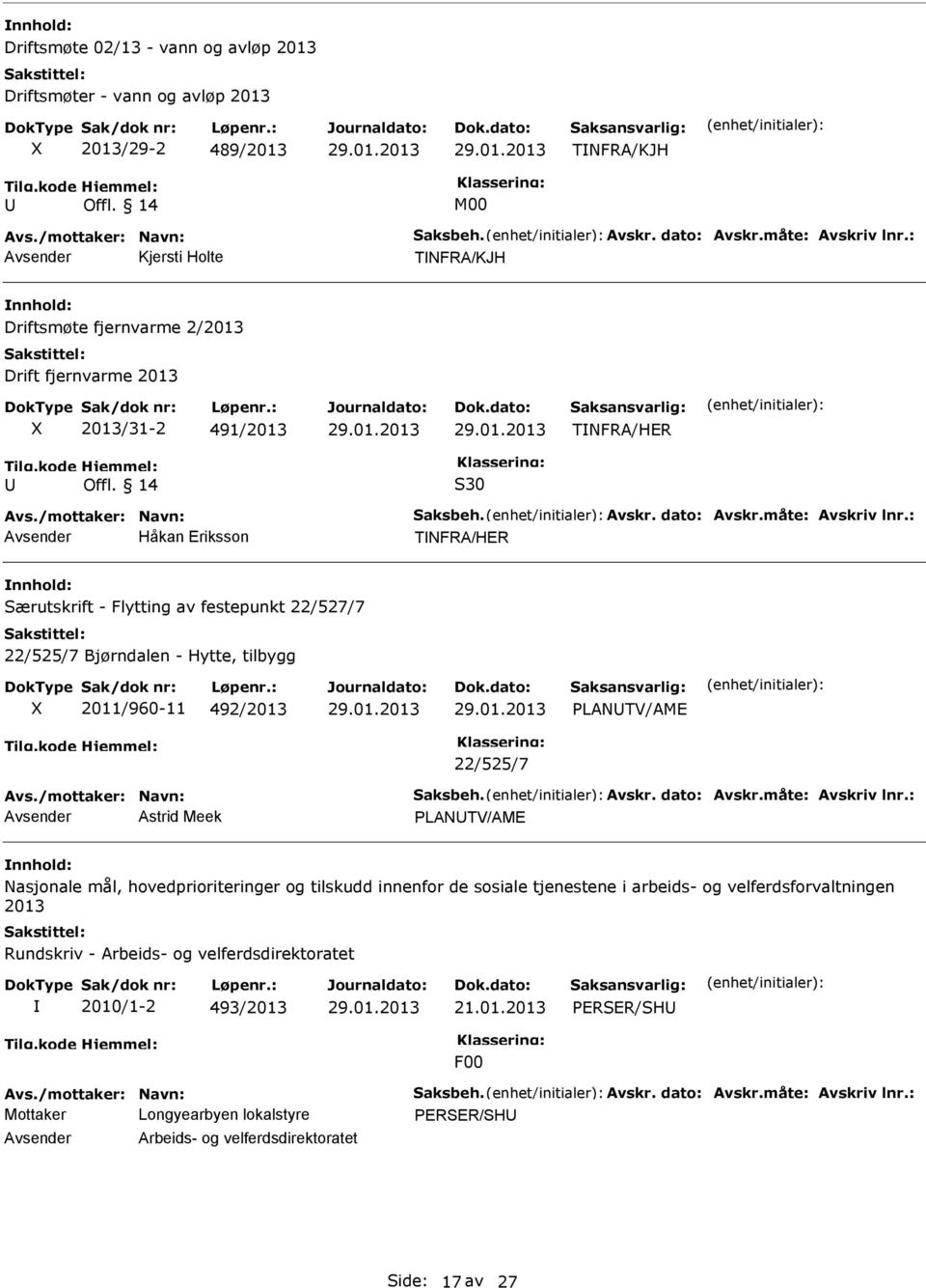 : Håkan Eriksson TNFRA/HER Særutskrift - Flytting av festepunkt 22/527/7 22/525/7 Bjørndalen - Hytte, tilbygg 2011/960-11 492/2013 PLANTV/AME 22/525/7 Avs./mottaker: Navn: Saksbeh. Avskr. dato: Avskr.