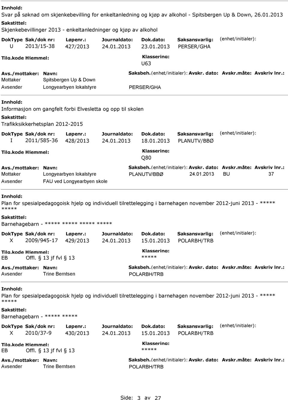 : Spitsbergen p & Down PERSER/GHA nformasjon om gangfelt forbi Elvesletta og opp til skolen Trafikksikkerhetsplan 2012-2015 2011/585-36 428/2013 18.01.2013 PLANTV/BBØ Q80 Avs.