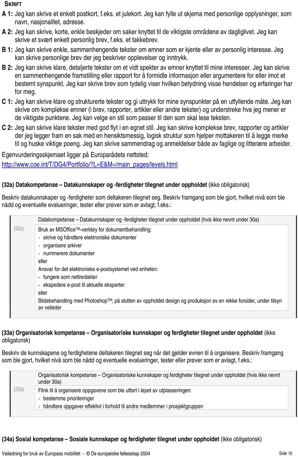 B 1: Jeg kan skrive enkle, sammenhengende tekster om emner som er kjente av personlig interesse. Jeg kan skrive personlige brev der jeg beskriver opplevelser og inntrykk.