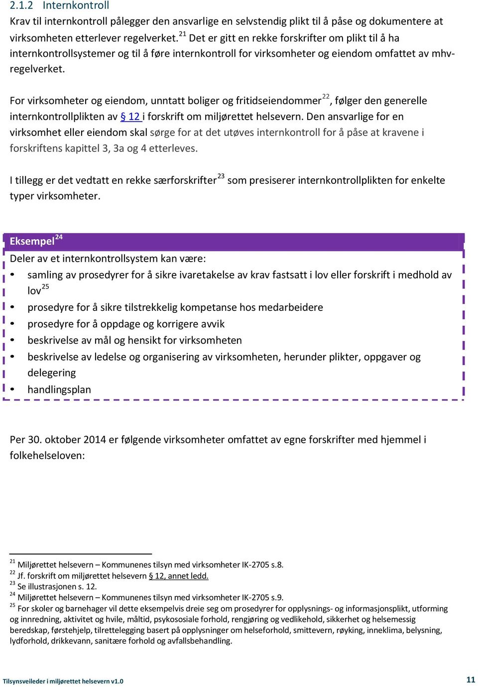 For virksomheter og eiendom, unntatt boliger og fritidseiendommer 22, følger den generelle internkontrollplikten av 12 i forskrift om miljørettet helsevern.