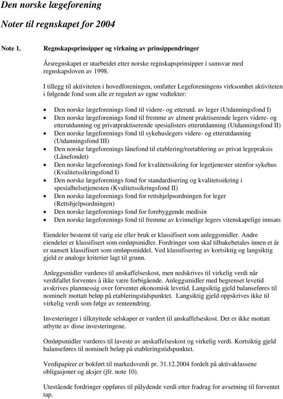 I tillegg til aktiviteten i hovedforeningen, omfatter Legeforeningens virksomhet aktiviteten i følgende fond som alle er regulert av egne vedtekter: Den norske lægeforenings fond til videre- og