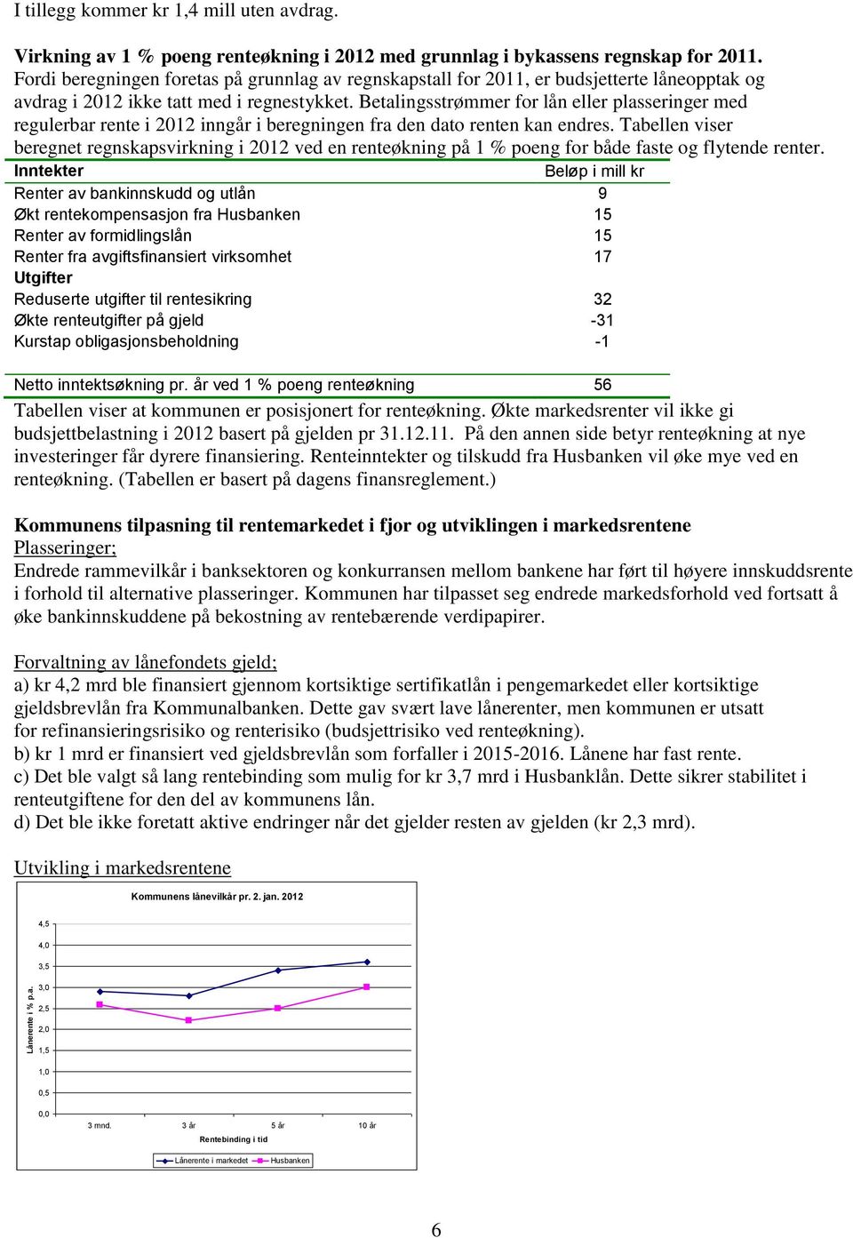 Betalingsstrømmer for lån eller plasseringer med regulerbar rente i 2012 inngår i beregningen fra den dato renten kan endres.