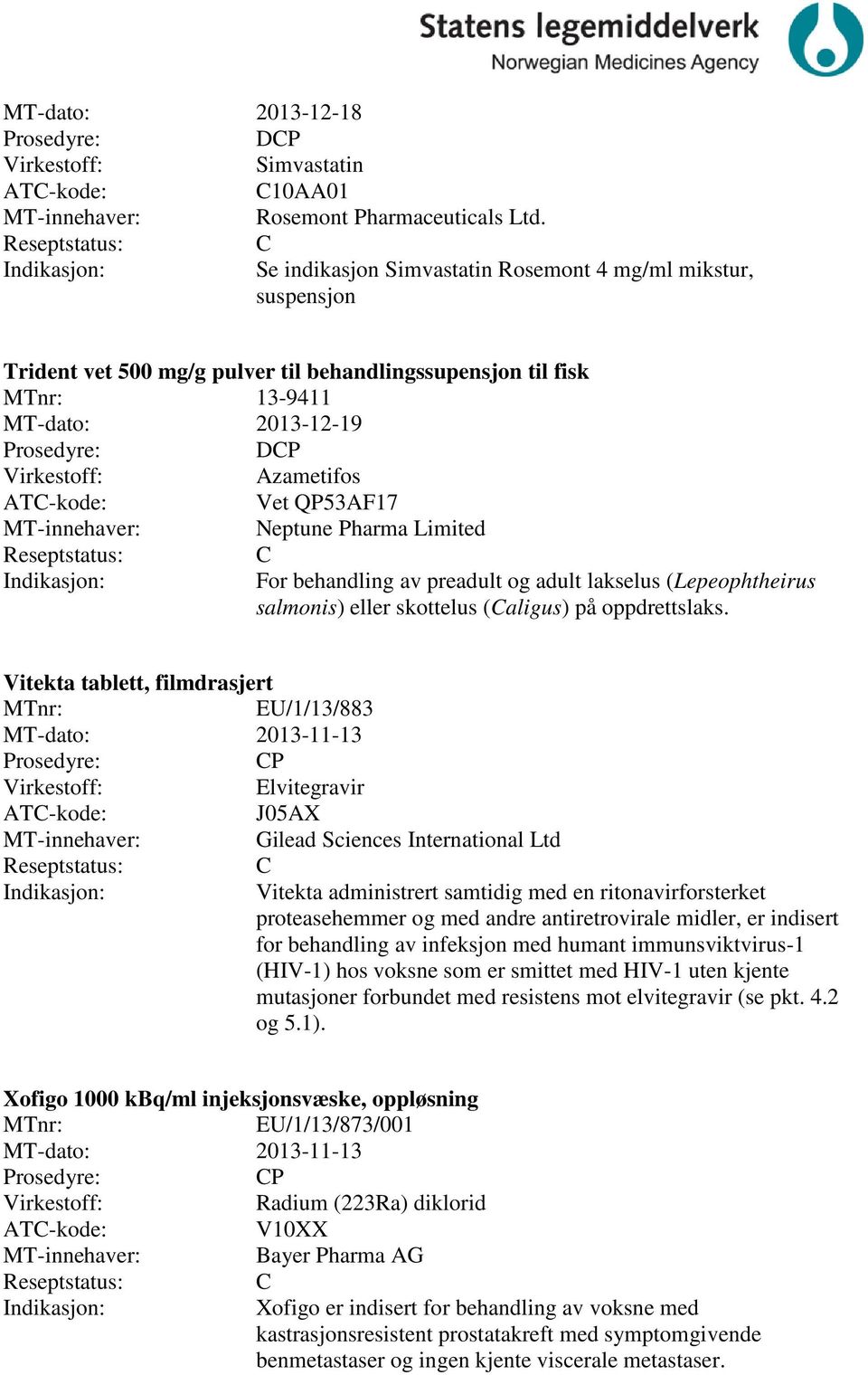 Limited For behandling av preadult og adult lakselus (Lepeophtheirus salmonis) eller skottelus (aligus) på oppdrettslaks.