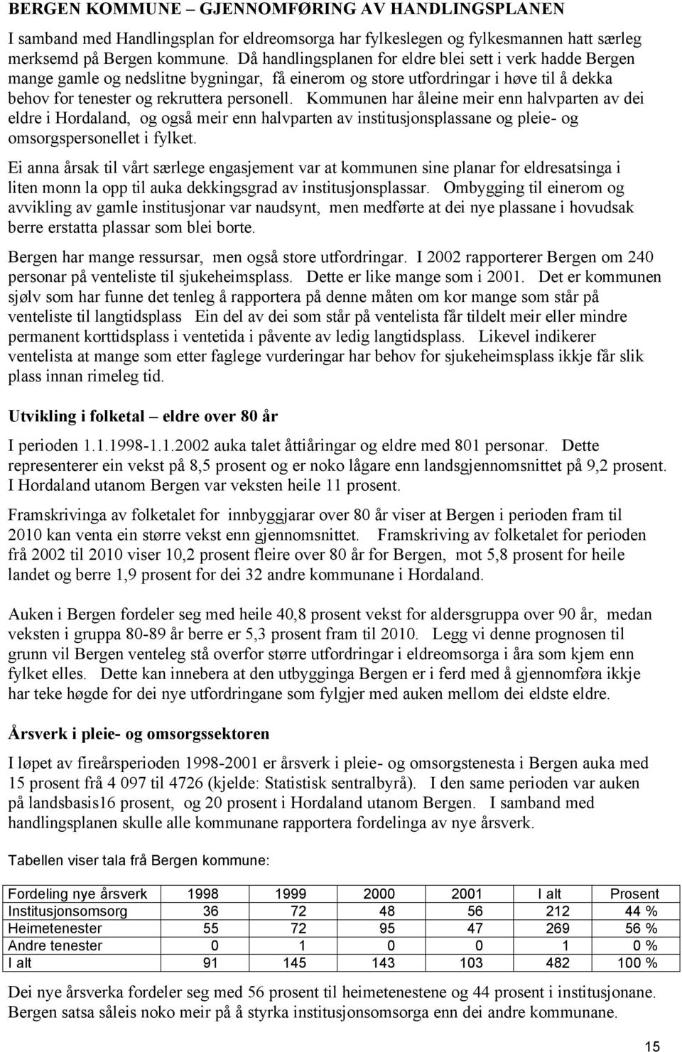 Kommunen har åleine meir enn halvparten av dei eldre i Hordaland, og også meir enn halvparten av institusjonsplassane og pleie- og omsorgspersonellet i fylket.