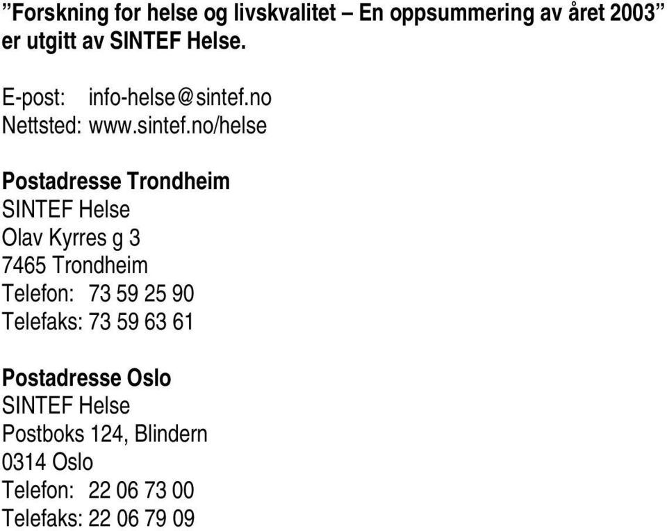 no Nettsted: www.sintef.