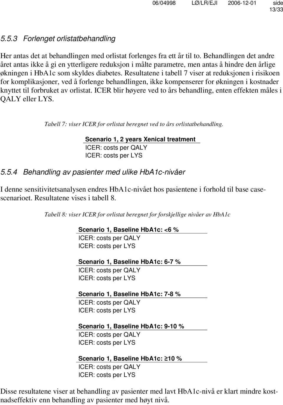 Resultatene i tabell 7 viser at reduksjonen i risikoen for komplikasjoner, ved å forlenge behandlingen, ikke kompenserer for økningen i kostnader knyttet til forbruket av orlistat.