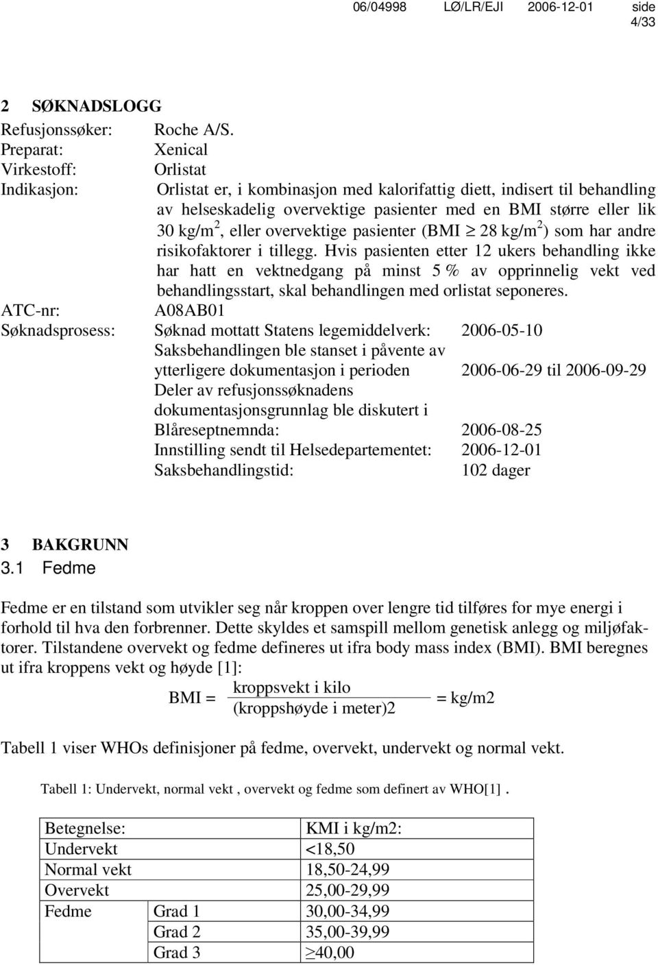 kg/m 2, eller overvektige pasienter (BMI 28 kg/m 2 ) som har andre risikofaktorer i tillegg.