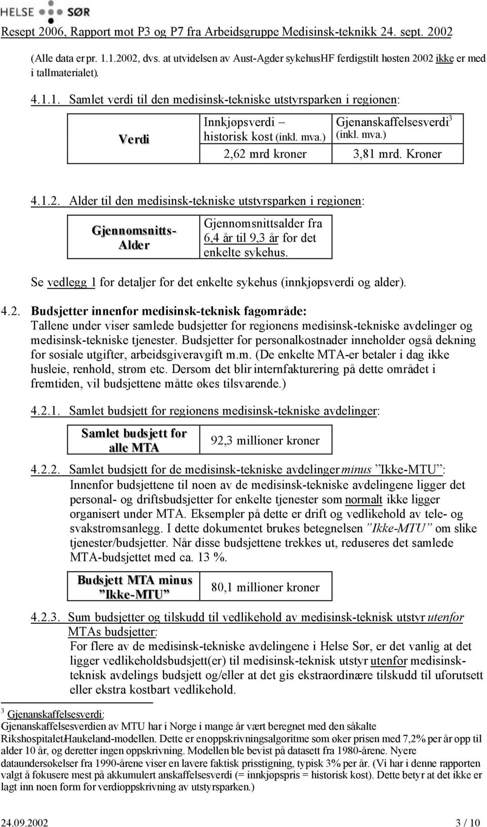 Se vedlegg 1 for detaljer for det enkelte sykehus (innkjøpsverdi og alder). 4.2.