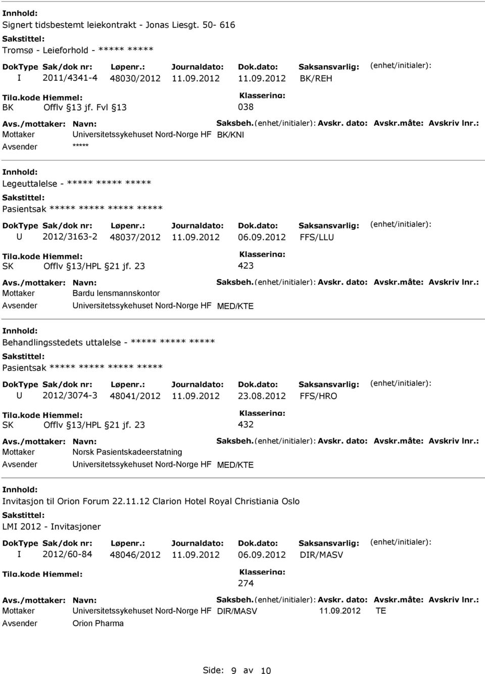 niversitetssykehuset Nord-Norge HF MED/KTE Behandlingsstedets uttalelse - ***** ***** ***** 2012/3074-3 48041/2012 23.08.