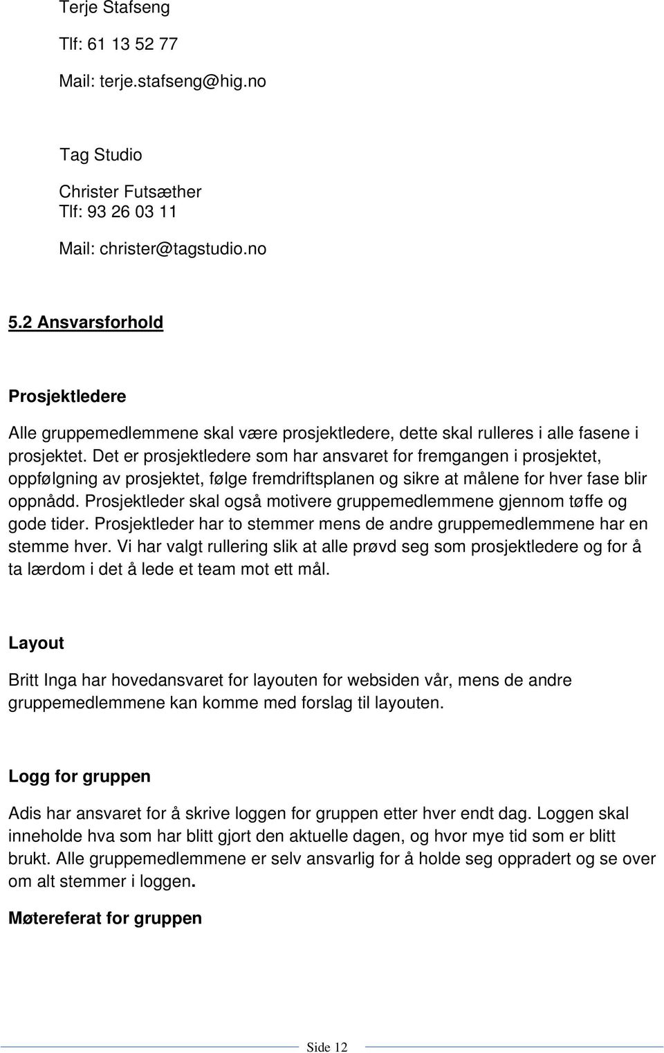 Det er prosjektledere som har ansvaret for fremgangen i prosjektet, oppfølgning av prosjektet, følge fremdriftsplanen og sikre at målene for hver fase blir oppnådd.