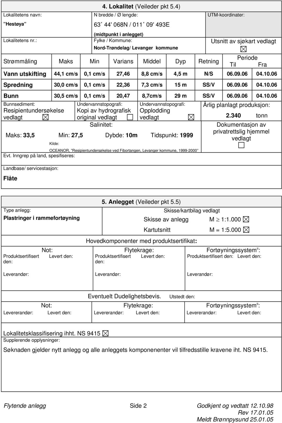 Varians Middel Dyp Retning Til Fra Vann utskifting 44,1 cm/s 0,1 cm/s 27,46 8,8 cm/s 4,5 m N/S 06.09.06 04.10.06 Spredning 30,0 cm/s 0,1 cm/s 22,36 7,3 cm/s 15 m SS/V 06.09.06 04.10.06 Bunn 30,5 cm/s 0,1 cm/s 20,47 8,7cm/s 29 m SS/V 06.