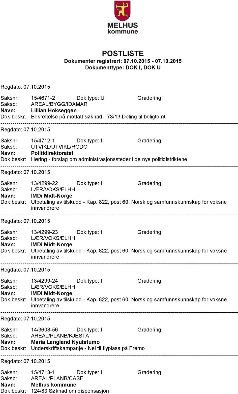 type: I Gradering: Saksb: LÆR/VOKS/ELHH Navn: IMDi Midt-Norge Dok.beskr: Utbetaling av tilskudd - Kap. 822, post 60: Norsk og samfunnskunnskap for voksne innvandrere Saksnr: 13/4299-23 Dok.