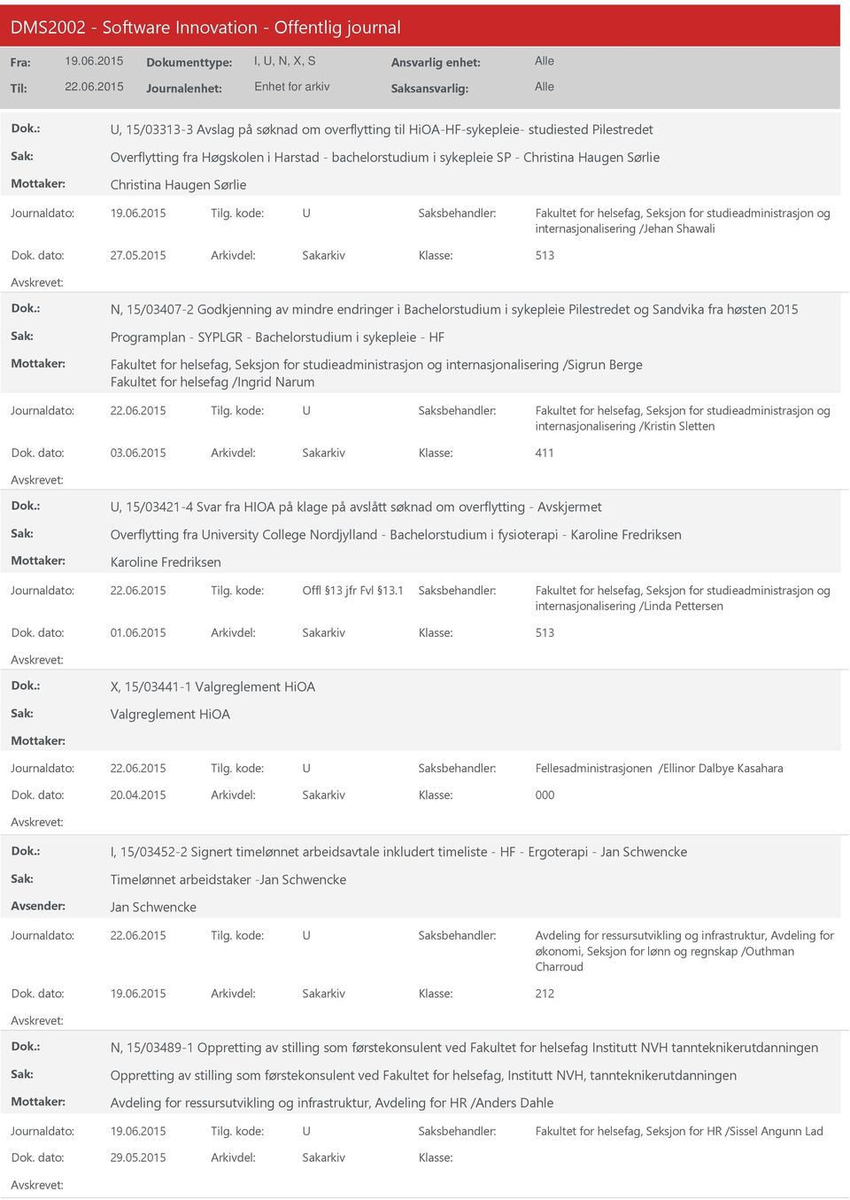 2015 Arkivdel: Sakarkiv 513 N, 15/03407-2 Godkjenning av mindre endringer i Bachelorstudium i sykepleie Pilestredet og Sandvika fra høsten 2015 Programplan - SYPLGR - Bachelorstudium i sykepleie - HF