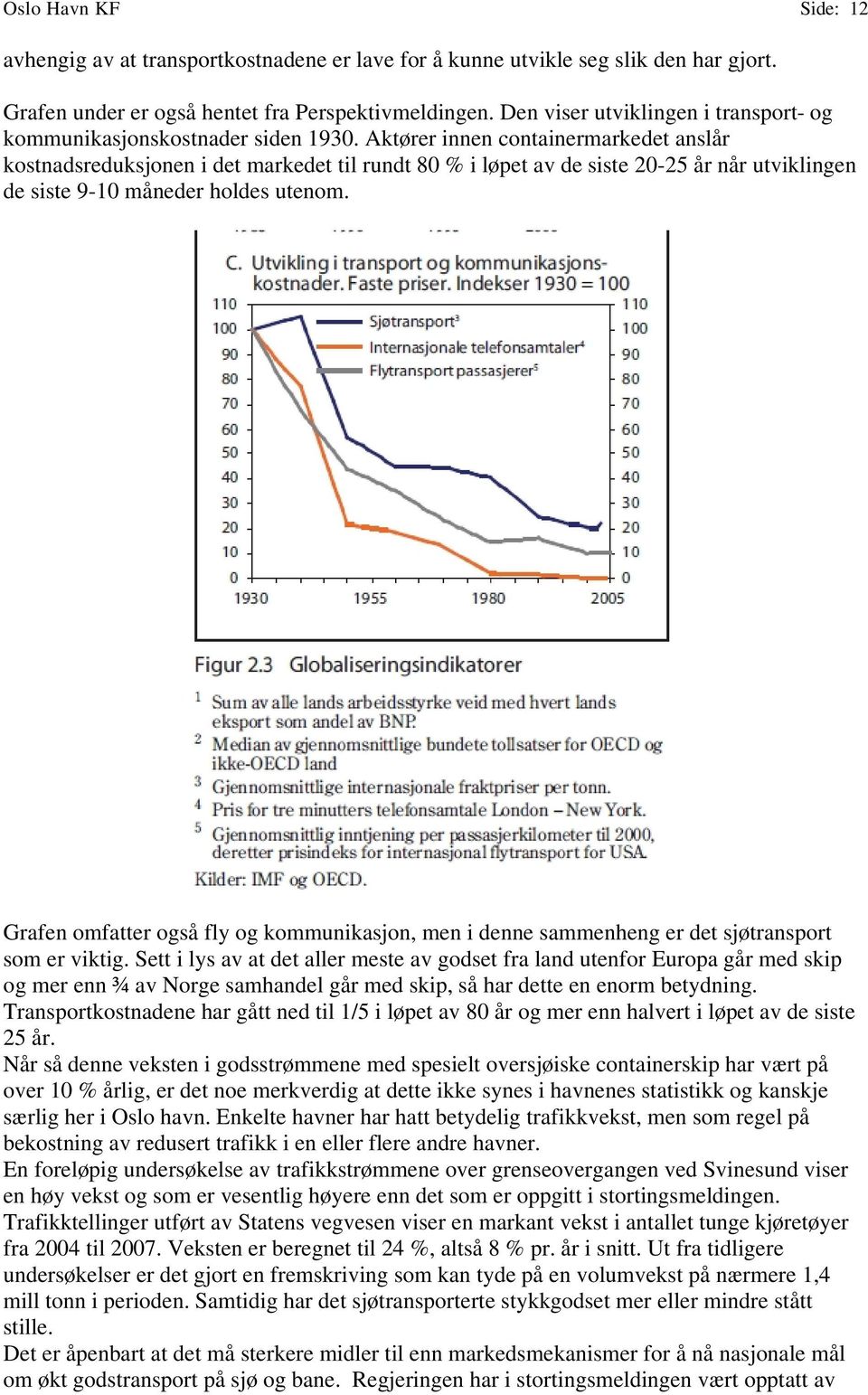 Aktører innen containermarkedet anslår kostnadsreduksjonen i det markedet til rundt 80 % i løpet av de siste 20-25 år når utviklingen de siste 9-10 måneder holdes utenom.