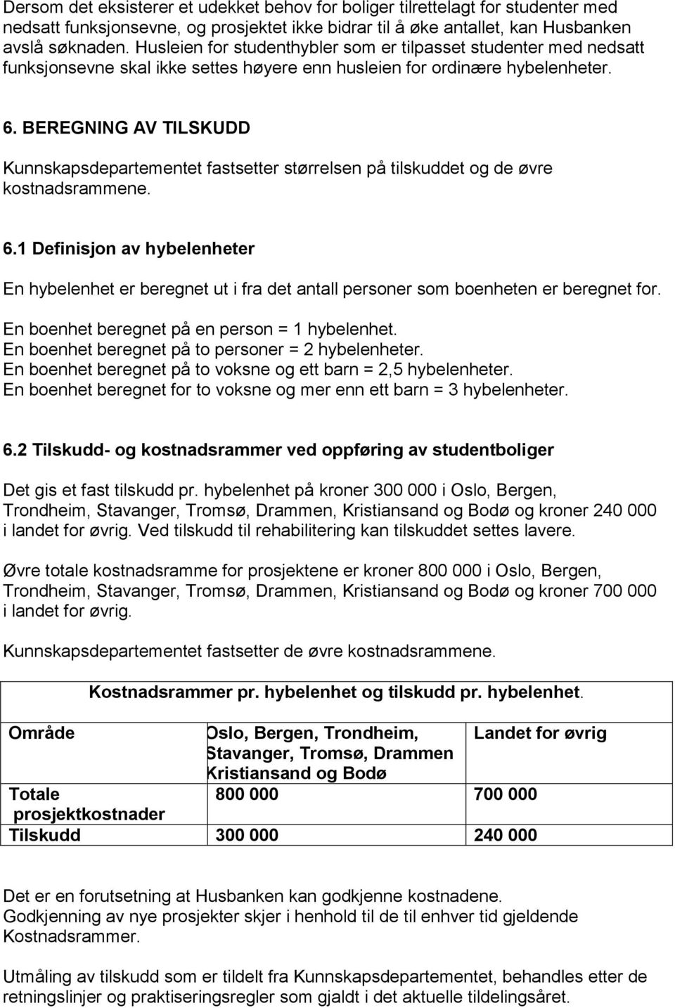 BEREGNING AV TILSKUDD Kunnskapsdepartementet fastsetter størrelsen på tilskuddet og de øvre kostnadsrammene. 6.