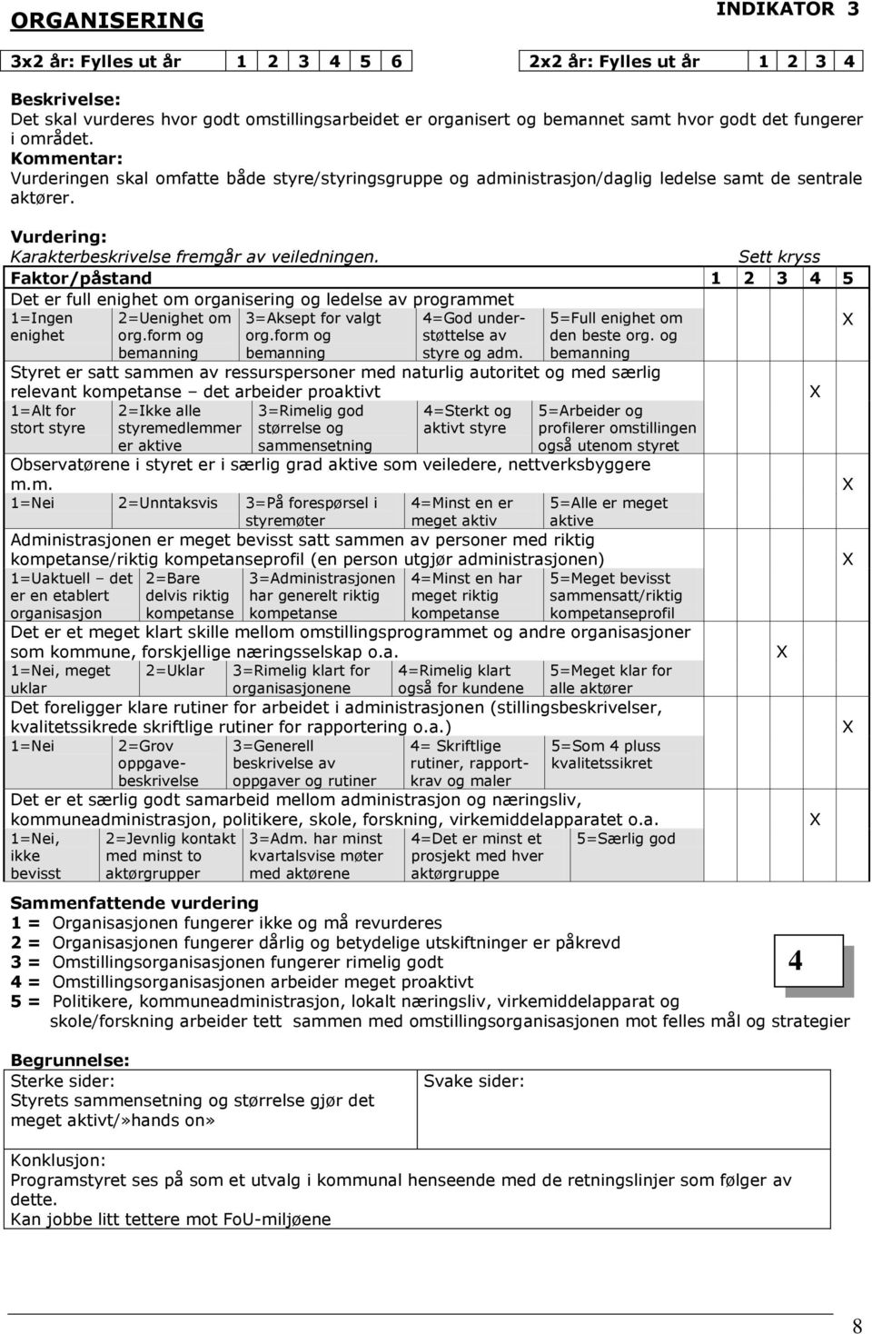 Faktor/påstand 1 2 3 4 5 Det er full enighet om organisering og ledelse av programmet 1=Ingen enighet 2=Uenighet om org.form og bemanning 3=Aksept for valgt org.