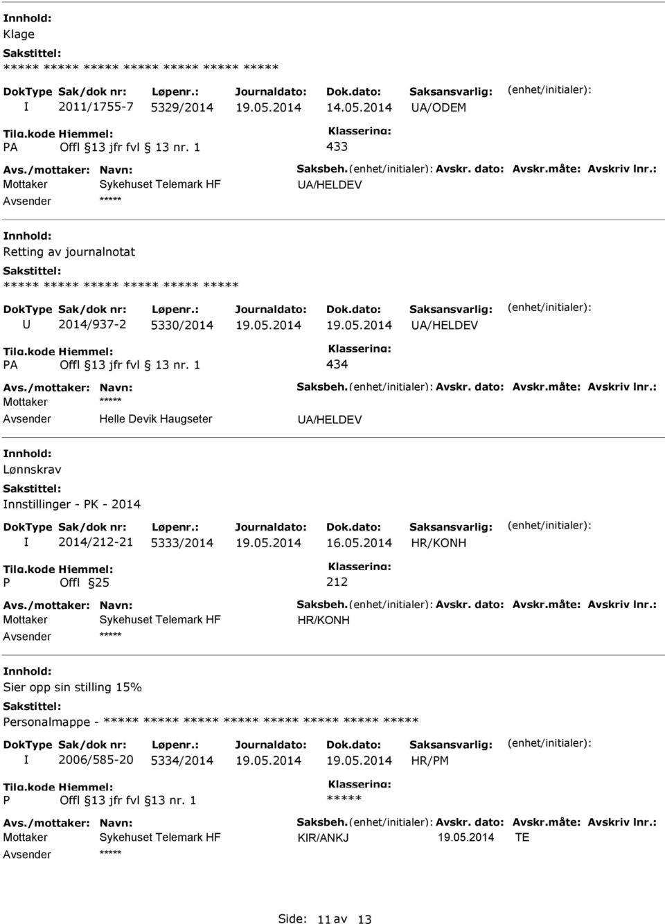 : Helle Devik Haugseter A/HELDEV Lønnskrav nnstillinger - K - 2014 2014/212-21 5333/2014 16.05.2014 HR/KONH 212 Avs./mottaker: Navn: Saksbeh. Avskr.