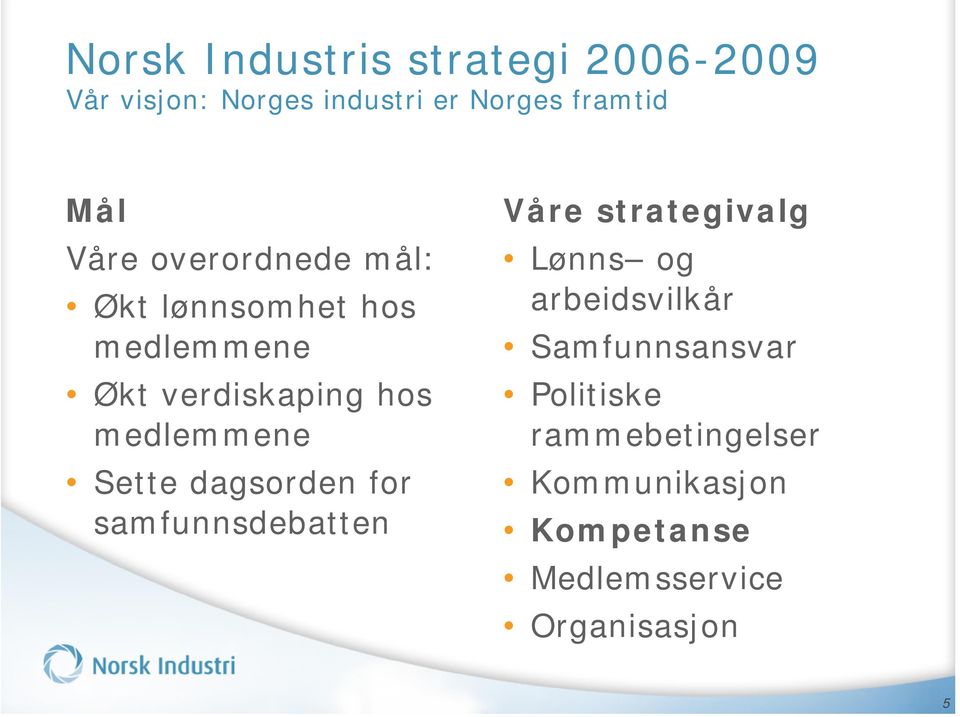 Sette dagsorden for samfunnsdebatten Våre strategivalg Lønns og arbeidsvilkår