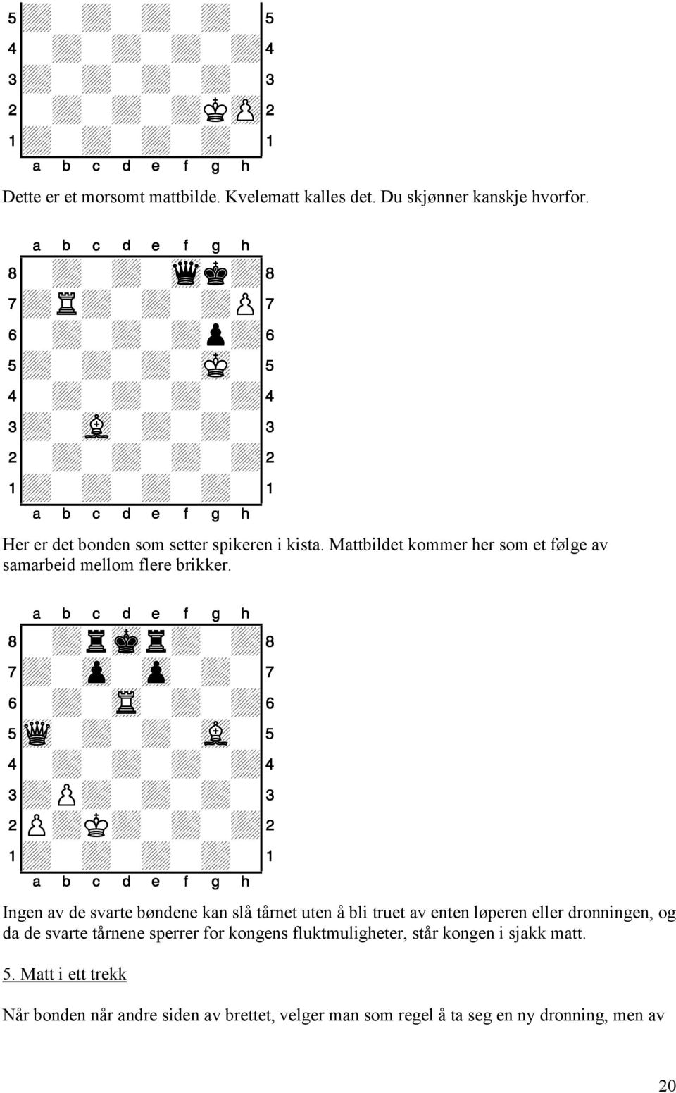 Mattbildet kommer her som et følge av samarbeid mellom flere brikker. 8-+rmkr+-+( 7+-zp-zp-+-' 6-+-tR-+-+& 5wQ-+-+-vL-% 4-+-+-+-+$ 3+P+-+-+-# 2P+K+-+-+" 1+-+-+-+-!