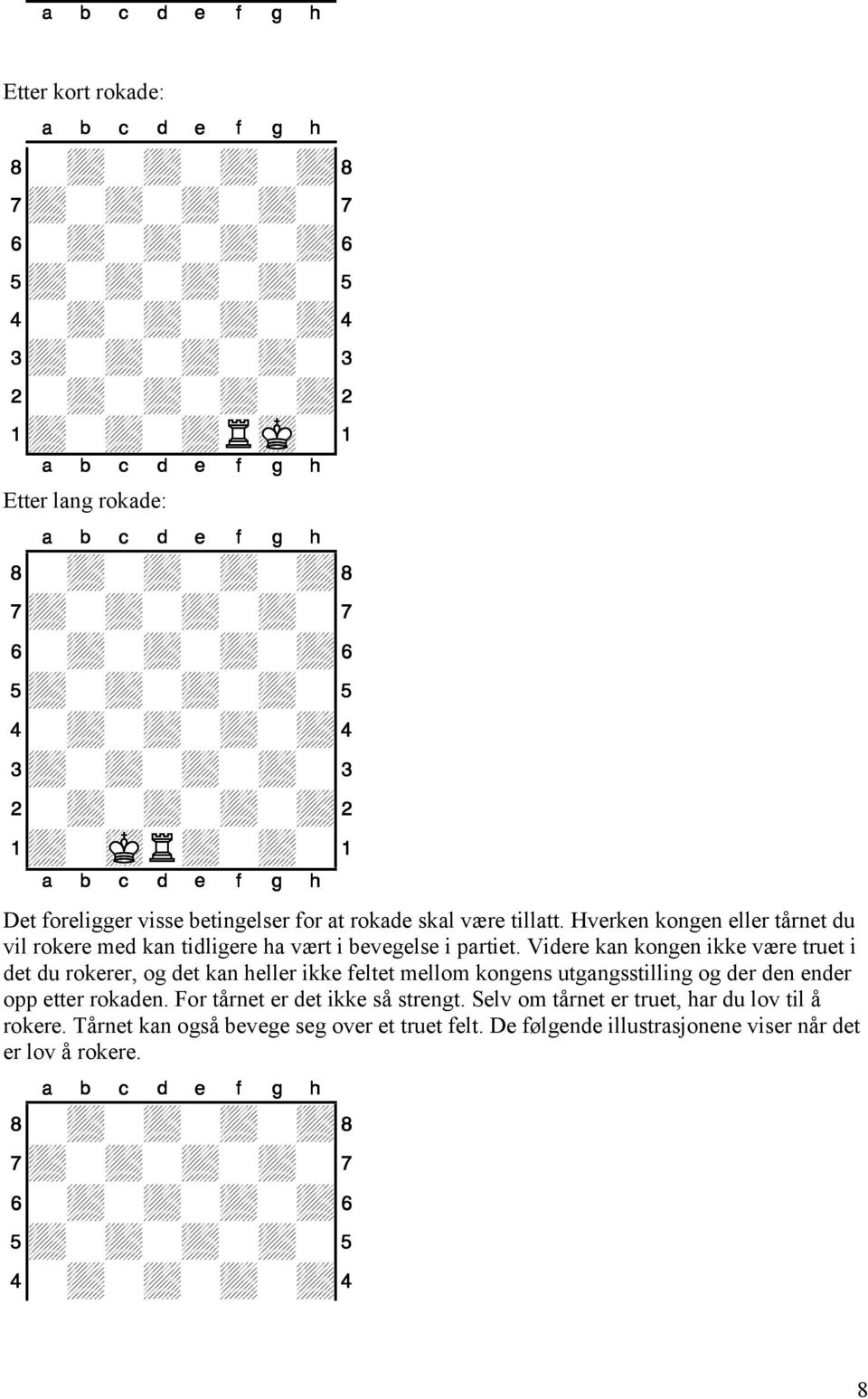 Hverken kongen eller tårnet du vil rokere med kan tidligere ha vært i bevegelse i partiet.