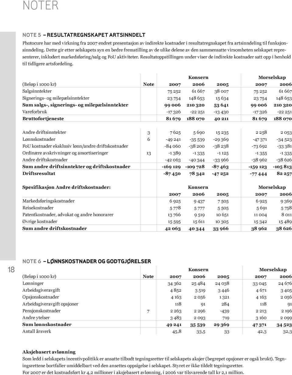 Resultatoppstillingen under viser de indirekte kostnader satt opp i henhold til tidligere artsfordeling.