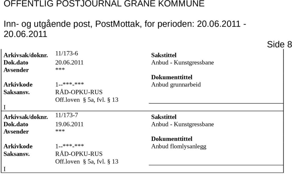 dato Anbud - Kunstgressbane Arkivkode 1--***-*** Anbud grunnarbeid Saksansv.