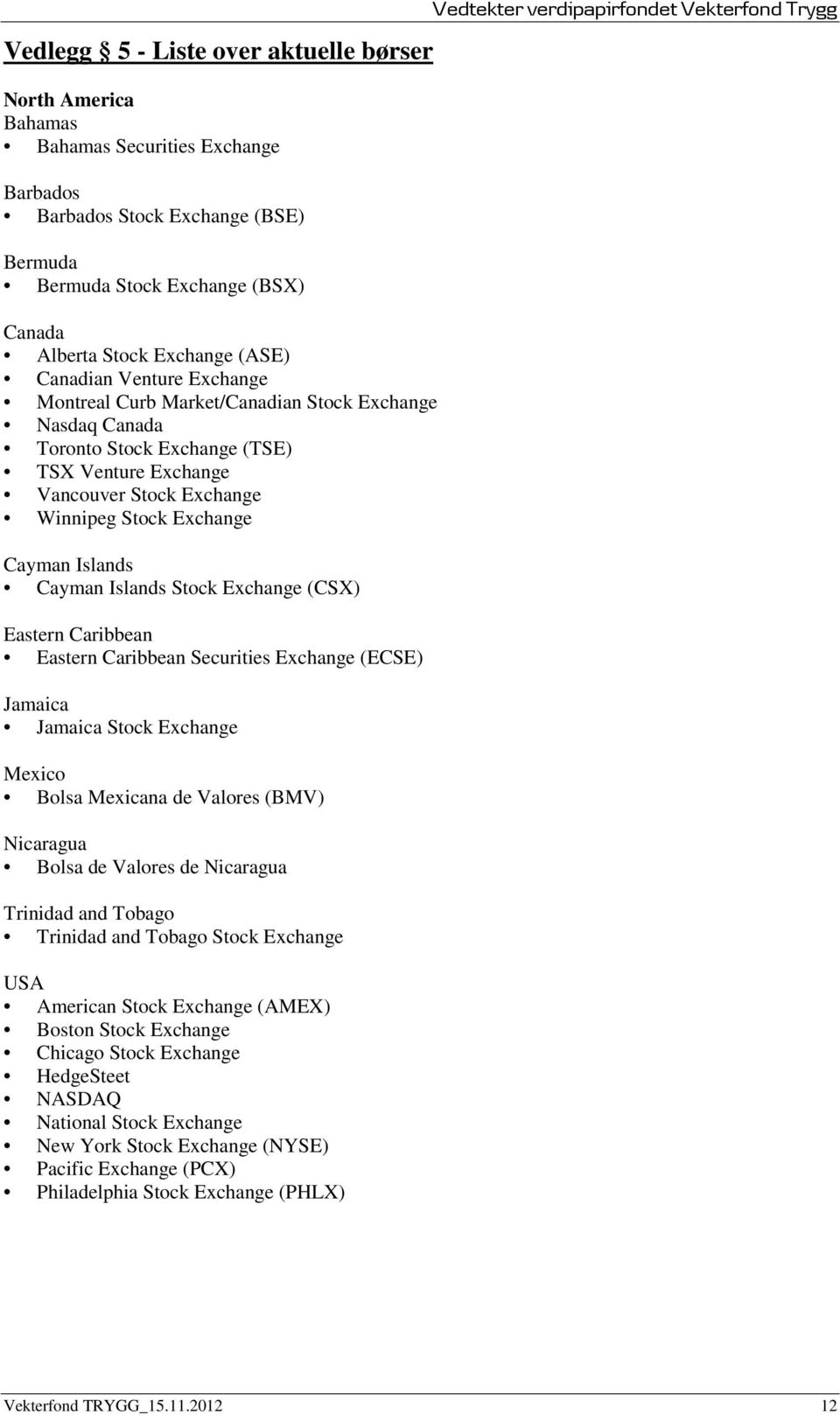 Islands Cayman Islands Stock Exchange (CSX) Eastern Caribbean Eastern Caribbean Securities Exchange (ECSE) Jamaica Jamaica Stock Exchange Mexico Bolsa Mexicana de Valores (BMV) Nicaragua Bolsa de