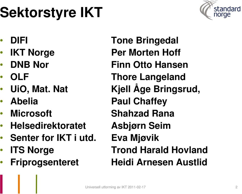 ITS Norge Friprogsenteret Tone Bringedal Per Morten Hoff Finn Otto Hansen Thore Langeland