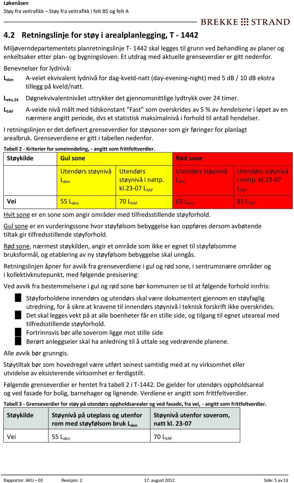 L ekv,24 L 5AF Døgnekvivalentnivået uttrykker det gjennomsnittlige lydtrykk over 24 timer.