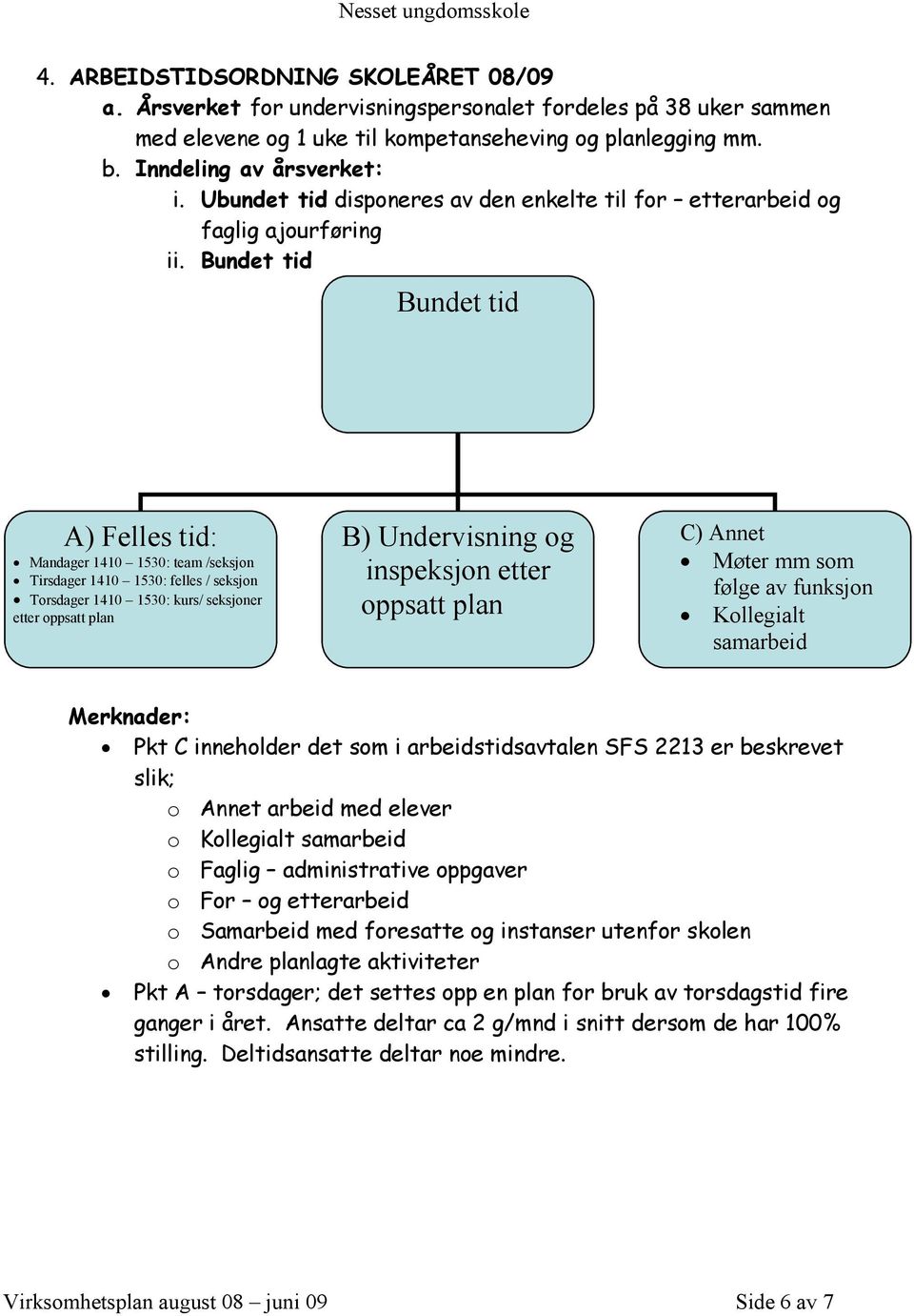 Bundet tid Bundet tid A) Felles tid: Mandager 1410 1530: team /seksjon Tirsdager 1410 1530: felles / seksjon Torsdager 1410 1530: kurs/ seksjoner etter oppsatt plan B) Undervisning og inspeksjon