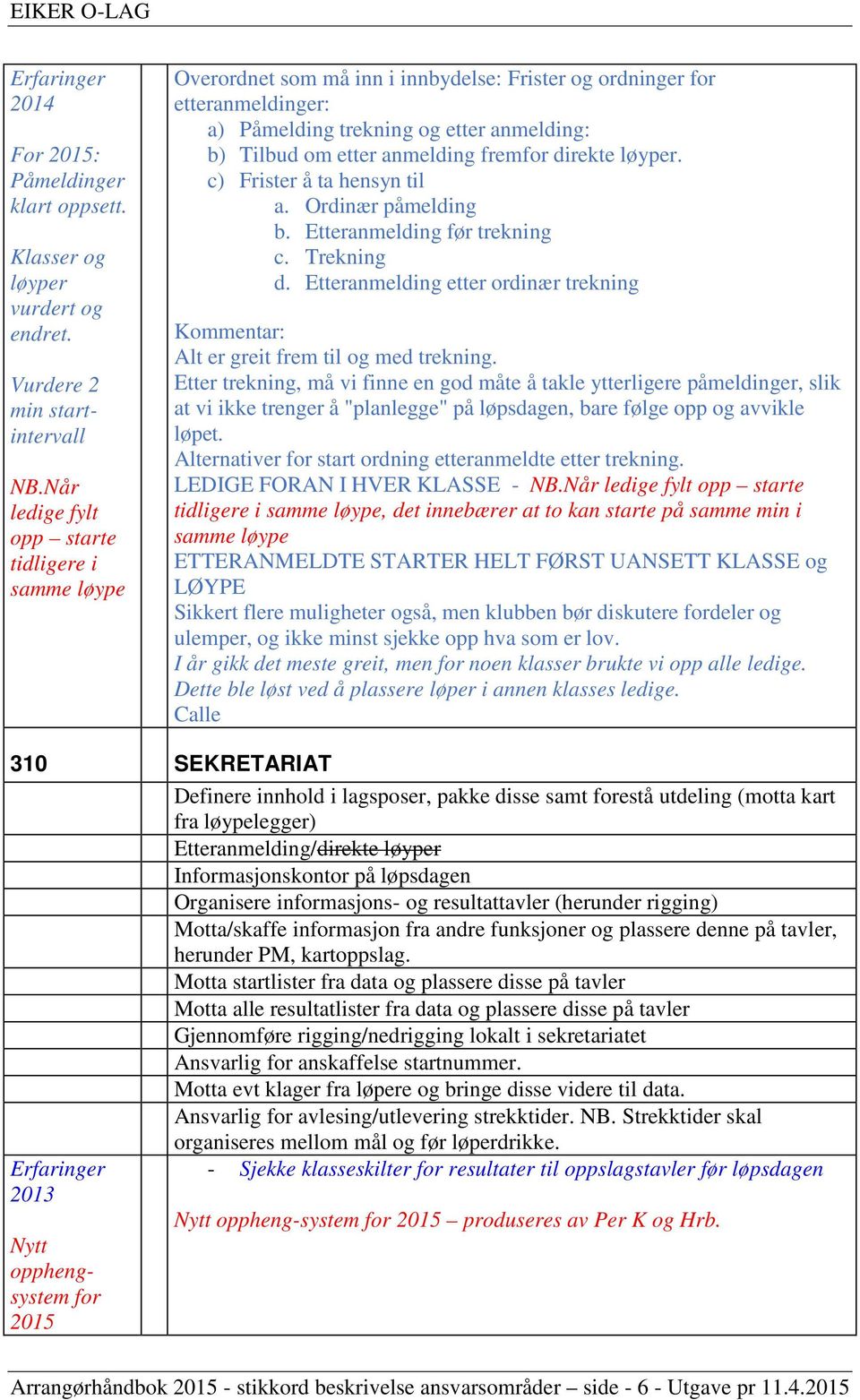 anmelding fremfor direkte løyper. c) Frister å ta hensyn til a. Ordinær påmelding b. Etteranmelding før trekning c. Trekning d.