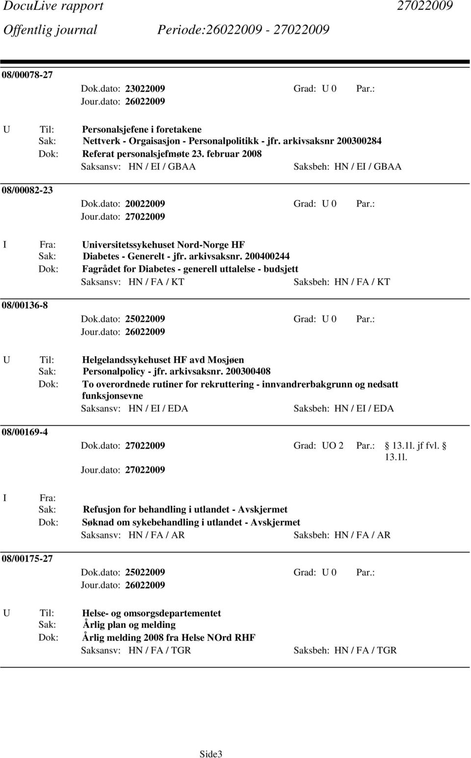 200400244 Dok: Fagrådet for Diabetes - generell uttalelse - budsjett Saksansv: HN / FA / KT Saksbeh: HN / FA / KT 08/00136-8 U Til: Helgelandssykehuset HF avd Mosjøen Sak: Personalpolicy - jfr.