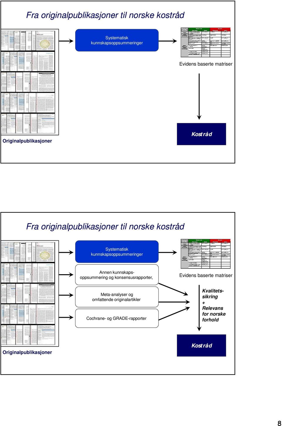 Annen kunnskapsoppsummering og konsensusrapporter, Evidens baserte matriser Kvalitetssikring Meta-analyser og