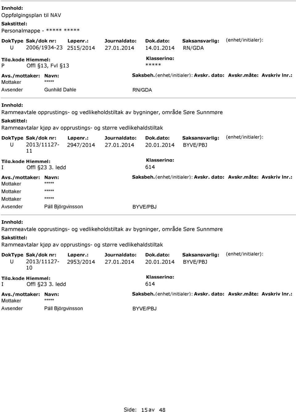 2014 RN/GDA P Mottaker Gunhild Dahle RN/GDA Rammeavtale opprustings- og vedlikeholdstiltak av bygninger, område Søre Sunnmøre Rammeavtalar kjøp av opprustings- og større