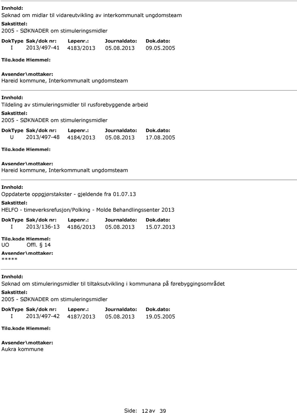 2005 Hareid kommune, nterkommunalt ungdomsteam Oppdaterte oppgjørstakster - gjeldende fra 01.07.